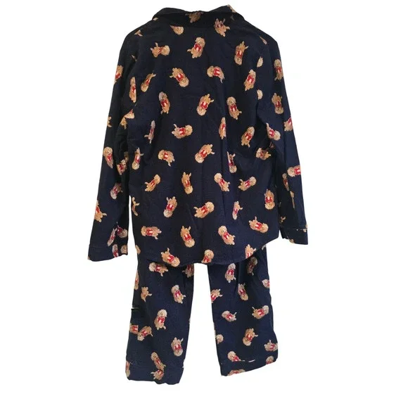 la Vie en Rose Womens Navy Blue Golden Retriever Flannel Pajama Set Large L - Picture 12 of 16